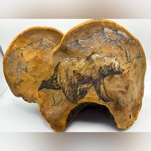 Conk Shelf Mushroom Hand Painted Artist Signed Alaskan Rustic Bear Tree Fungus